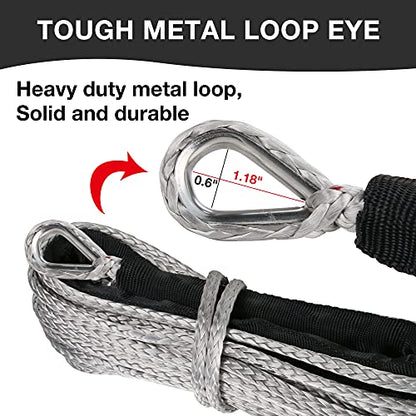 3/16" Synthetic Winch Rope 50 ft 8,500 lb UHMWPE Winch Cable Replacement Kit with Protective Sleeve, Thimble, Compatible with ATV UTV Truck Winches, Gray - color: Gray, size: 3/16 In x 50 Ft Standard