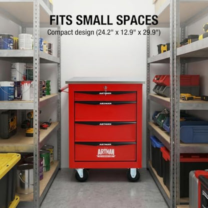 Rolling Tool Chest,Stainless Steel Worktop,Red,4‑Drawer - color: Red, size: 4-Drawers