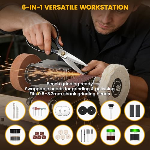 6-In-1 Mini Belt Sander Mini Belt Sander, Electric Small Sander Knife Sharpener Supplies, 7 Adjustable Speed, 795 Motor, Metal Wood DIY Handcraft, Tool & Knife Sharpening (Advanced Kit). - style: Pro - Advanced Grinding Kit