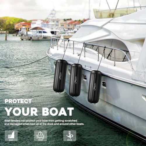 4 Pack 10 x 28 Inches Boat Fenders Bumpers for Docking - color: Obsidian Black