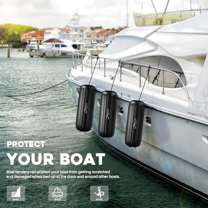 4 Pack 10 x 28 Inches Boat Fenders Bumpers for Docking - color: Obsidian Black