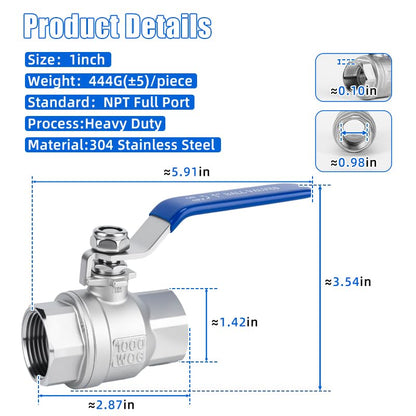 1 inch Ball Valve 2 Pack Full Port Female NPT Thread Shut Off Valve - size: 1 Inch
