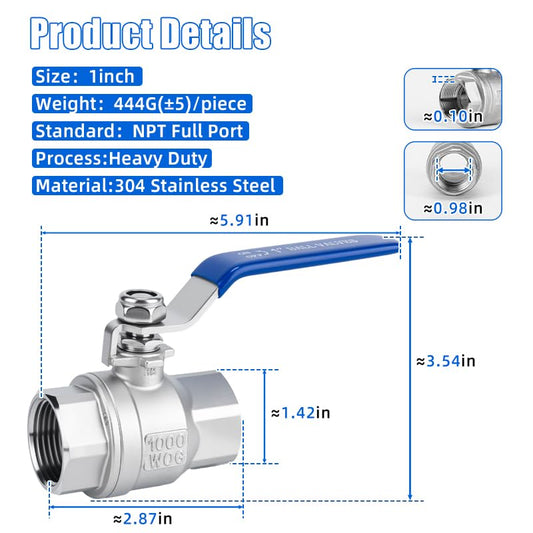 1 inch Ball Valve 2 Pack Full Port Female NPT Thread Shut Off Valve - size: 1 Inch