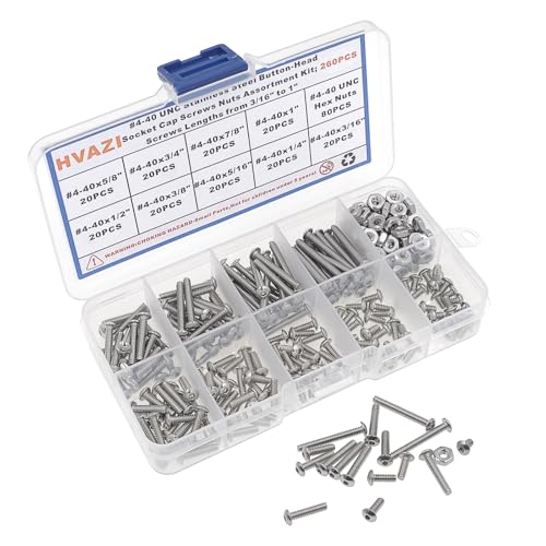 260PCS #4-40 UNC 304 SS Button-Head Socket Cap Screws & Hex Nuts Kit - size: #4-40 UNC
