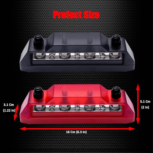 Ampper 4 x M6 Posts Power Distribution Block BusBar 6 M4 Screws, 6.3" R & B - color: Red & Black, size: 4M6+6M4