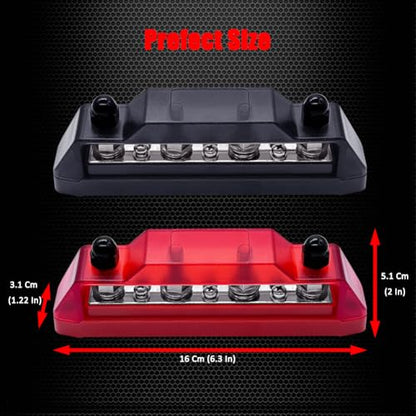 Ampper 4 x M6 Posts Power Distribution Block BusBar 6 M4 Screws, 6.3" R & B - color: Red & Black, size: 4M6+6M4