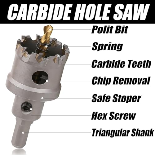 16PCS 5/8''-2'' Carbide Hole Saw Kit for Metal, Heavy Duty Holesaw