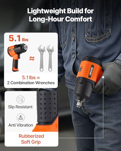 VEVOR Air Impact Wrench, 1/2" Drive Pneumatic Impact Wrench Up to 1100 ft-lbs Reverse Torque, 7500RPM 4-Speed Adjustable & Lightweight Pneumatic Gun for Auto Repairs and Maintenance - size: 7.9 × 5.9 × 2.8 in, style: 1/2" 1100 ft-lbs