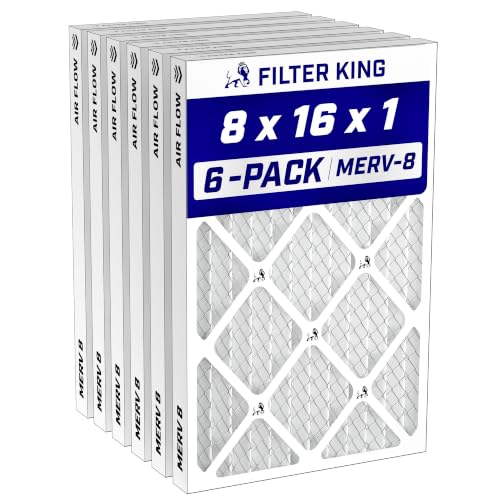 Filter King 8x16x1 Air Filter MERV 8, AC Furnace Filters (6-Pack) - size: 8x16x1