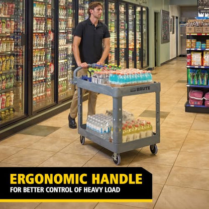 Rubbermaid Commercial Products BRUTE Heavy Duty 2-Shelf Utility/Service Cart, Medium, Lipped Shelves, Ergonomic Handle, 500 lbs. Capacity, Gray, for Warehouse/Garage/Cleaning/Maintenance/Stadiums - color: Gray, size: Medium, style: 2-Shelf