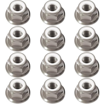 12Pcs M4 Flange Nuts Aluminum, M4-0.7mm Hex Flange Nylon Insert Lock Nuts for 1/10 Scale RC Car Traxxas Slash 4x4 2WD Stampede Rustler VXL HPI Redcat Axial Racing Truck Buggy Crawler Wheels Titanium - color: Titanium, size: 12Pcs