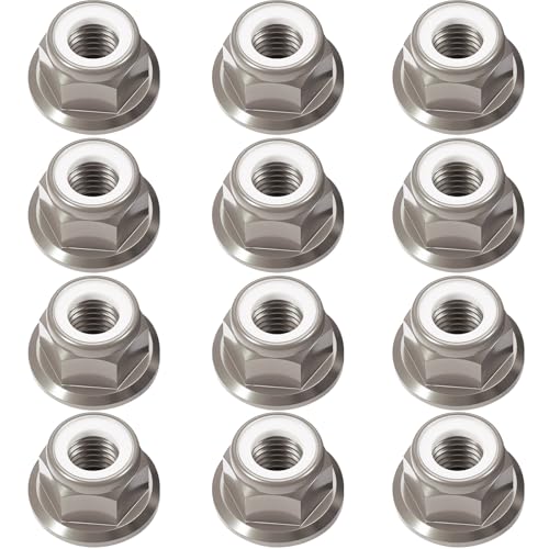 12Pcs M4 Flange Nuts Aluminum, M4-0.7mm Hex Flange Nylon Insert Lock Nuts for 1/10 Scale RC Car Traxxas Slash 4x4 2WD Stampede Rustler VXL HPI Redcat Axial Racing Truck Buggy Crawler Wheels Titanium - color: Titanium, size: 12Pcs