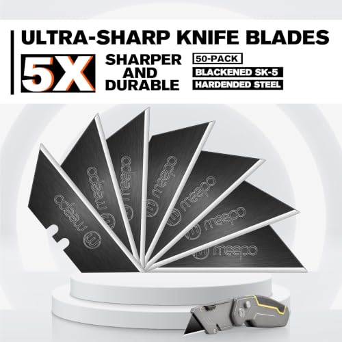 M MEEPO Utility Knife Blades, Never Rust, Blackened SK-5 Steel, 50-Pack - size: Blackened 50-Pack
