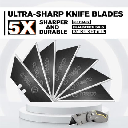 M MEEPO Utility Knife Blades, Never Rust, Blackened SK-5 Steel, 50-Pack - size: Blackened 50-Pack