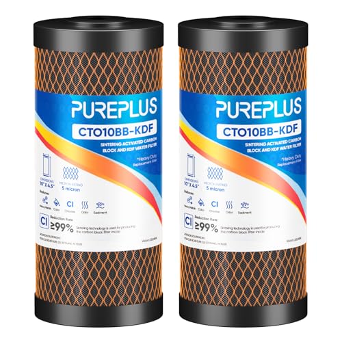 PUREPLUS 5 Micron 10"x4.5" Whole House Water Filter, KDF & Carbon, 2 Pack - size: 2 Count (Pack of 1), style: 5 Micron