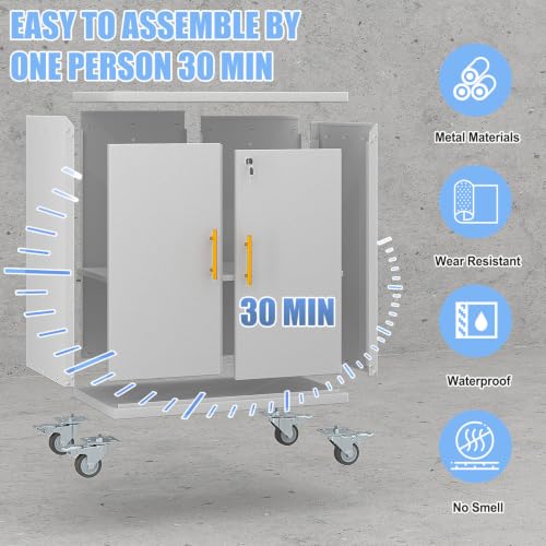 35.6" Rolling Metal Garage Storage Cabinet with Wheels & Lock, Grey White - color: Grey White, size: 18"D x 30"W x 35.6"H