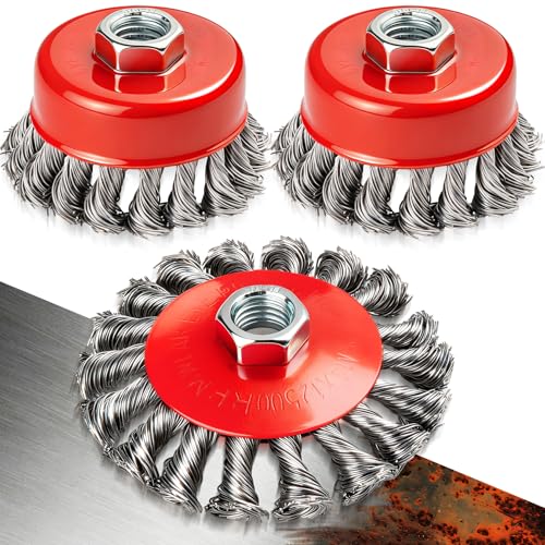 DIYSELF 3 Pack Wire Wheels for 4 1/2 Angle Grinder, 3 & 4 Inch, 5/8 Arbor