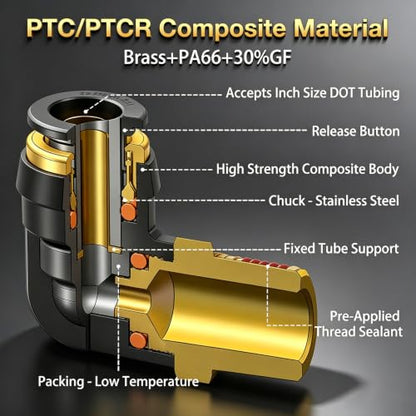 90 Degree DOT Air Hose Fitting Union Elbow, Quick Connect Air Brake Fitting - size: 1/2"OD x 3/8"NPT