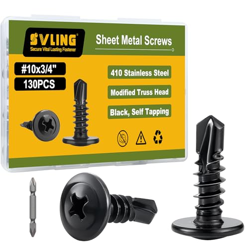 Self Drilling Screws for Metal,#10 x 3/4 Inch 130Pcs Sheet Metal Modified Truss Head,410 Stainless Steel Black Zinc Plated Self Tapping Screws - color: Black Self Drilling, size: 10x3/4"