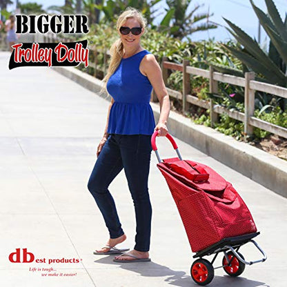 dbest products Bigger Trolley Dolly, Red Pin Dot Shopping Grocery Foldable Cart - color: Red Pin Dot