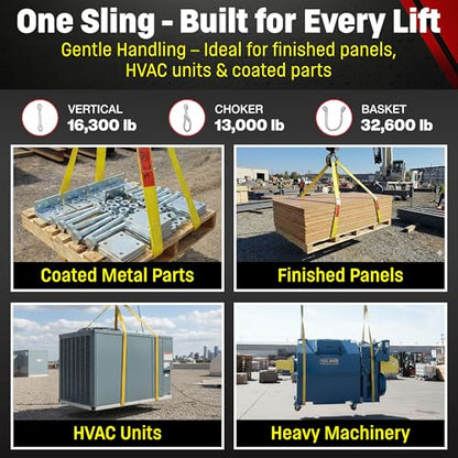 DD Sling 6 Inch x 12 Foot Nylon Lifting Sling – USA Made, 16,300 lb Vertical, 13,000 lb Choker, 32,600 lb Basket – 2-Ply Heavy Duty 900 Webbing, Type 3 Flat Eye & Eye Rigging Sling - size: 6" x12'
