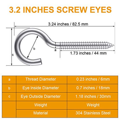 24-Pack 304 Stainless Steel Screw Eyes, Heavy Duty Screw in Eye Hooks Ring - size: 24 Pack