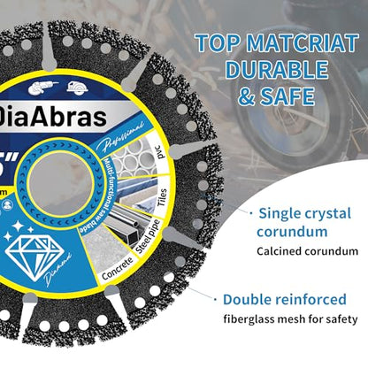 3-Pack 5" Diamond Multi-Purpose Saw Blades,Diamond Blade for Heavy Duty Angle Grinder Versatile Cutting Discs 7/8" Arbor for Metal Tile Marble Quartz Stone Metal Plastic Wet or Dry Use