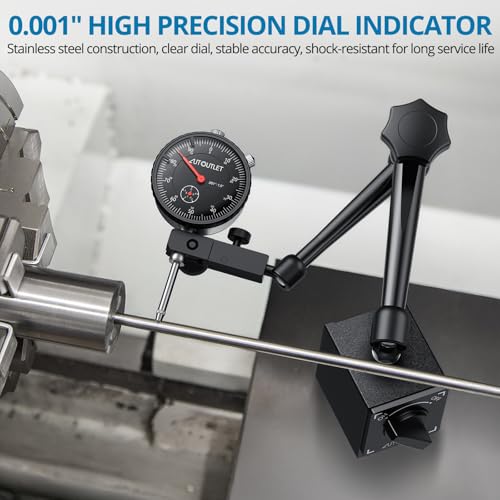 AUTOUTLET Dial Indicator with Magnetic Base Set, 0-1"/0.001" Precision Dial Indicator Gauge Kit, 80KG/176lbs Pull Force, Adjustable Indicator Stand with Storage Case for Workshop Use, 3D Printer - size: 80