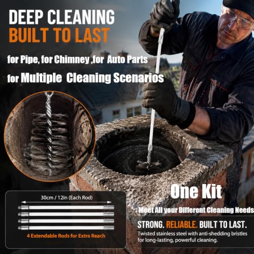 50 Inch Pipe Cleaning Brush Set with Stainless Steel Bristles
