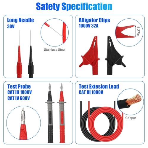 Linkstyle 25PCS Silicone Multimeter Test Leads Kit, Alligator Clips & Probe - color: 25PCS: Red+Black