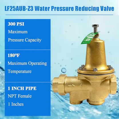 LF25AUB-Z3 1" Water Pressure Reducing Valve,Lead-Free Cast Copper Silicon Alloy,NPT Female Union x NPT Female Outlet,Polymer Seat, Adjustable Pressure 25 to 75 psi, Maximum 300 psi