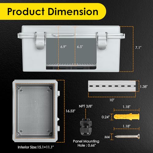 IP67 ABS Outdoor Electrical Junction Box Waterproof with Aluminum DIN Rail - color: Grey, size: 16.1''×12.2''×7.1''
