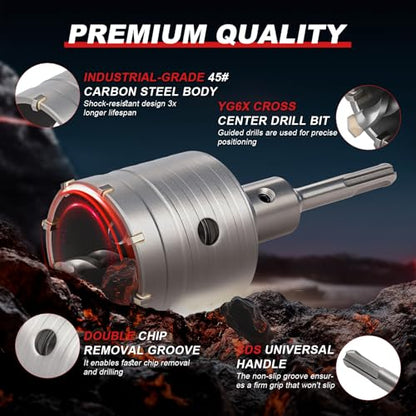 Professional 3-1/8" (80mm) Concrete Hole Saw 220mm SDS Plus & Dust Bag - size: 3-1/8" (80mm)