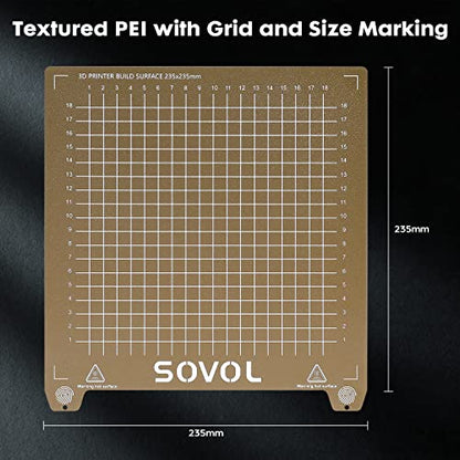 Sovol SV06 Flexible Steel Platform with Textured PEI Surface and Magnetic Bottom Sheet with Adhesive 235x235mm for Creality Ender 3/3 Pro/3 V2/3 S1 Sovol SV05/SV07 Aquila Kobra Neptune 2 3D Printer - style: For SV06/Ender 3 Series