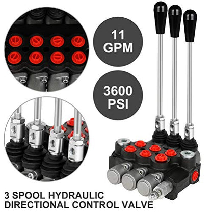 Hydraulic Flow Control Valve 3 Spool 11 GPM Adjustable Relief Valve - size: 3 Spool 11 GPM