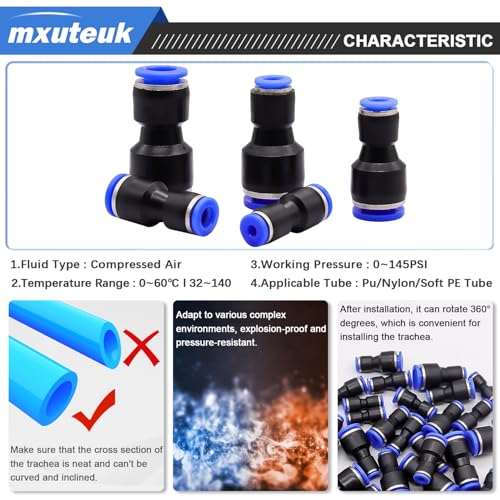 mxuteuk Quick Connect Air Hose Fittings,5 Size Push to Connect Fittings,1/8",1/4",5/16",1/2",3/8"OD Air Line Fitting Straight reducer Union/Coupler(40PCS) - size: 40PCS SAE Kit