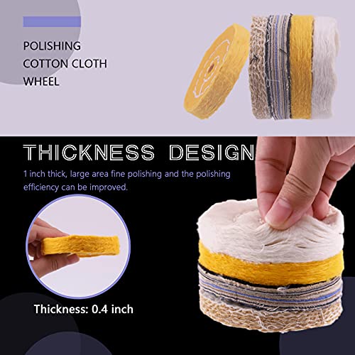 Swpeet 3" Buffing Polishing Wheels Polish Pad 8Pcs Kit with 3Pcs Polishing Compounds and 1/4" Drill Shank, White Cotton(50Ply)/ Yellow Cotton(36Ply)/Coarse Linen/Denim Wheels for Bench Grinder