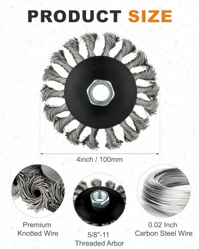 9 Pack 4 Inch Wire Wheel for 4 1/2 Angle Grinder, with 5/8" Thread Arbor
