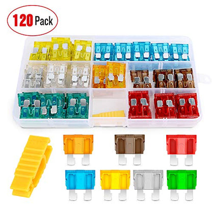 Nilight - 50030R 120 pcs Standard Blade Fuses 5A/7.5A/10A/15A/20A/25A/30A AMP Assorted Set With 5 Pack 12AWG ATC/ATO Inline Fuse Holder, 2 Years Warranty - color: 120Pcs ATC/ATO Fuse + 12AWG Holder 5