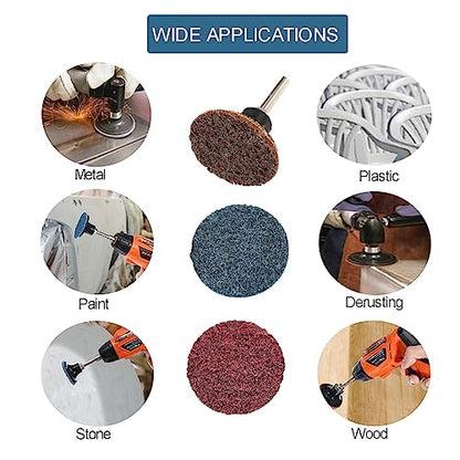 2 Inch Sanding Discs Assortment,Surface Conditioning Discs,Quick Change Design,Coarse/Medium/Fine 60 Pcs and 1/4'' Pad Holder 1Pcs.