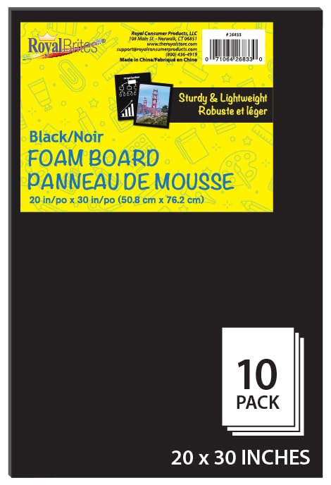 Royal Brites Black Foam Board - Sturdy 3/16 in Thick, 10 Sheets - 20 x 30 in