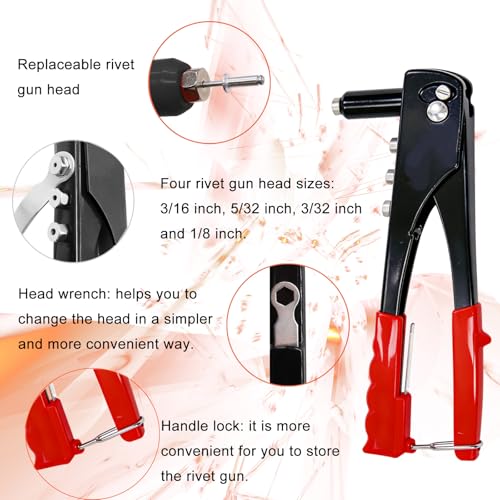 Pop Rivet Gun with Pop Rivets Assortment Kit,1000PCS 21 Sizes Black Pop Rivets, Large Flange Rivets, Washers for DIY/Automotive Repairs/Furniture,Packed in Portable Toolbox - size: 1001PCS