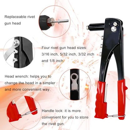 Pop Rivet Gun with Pop Rivets Assortment Kit,1000PCS 21 Sizes Black Pop Rivets, Large Flange Rivets, Washers for DIY/Automotive Repairs/Furniture,Packed in Portable Toolbox - size: 1001PCS