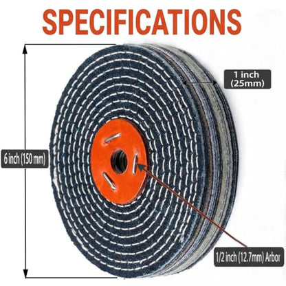 6" Extra Thick Denim Buffing Wheels with 1/2" Arbor Hole - style: 6" Denim Buffing Wheels
