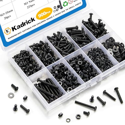 KADRICK 900Pcs M3 Screw Kit,Hex Socket Button Head M3 Bolts Length 6mm-25mm - size: M3 900Pcs 6-25mm