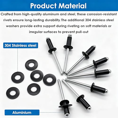 smseace 780Pcs Black Pop Rivets Kit with 304 Stainless Steel Washers, 10-Size SAE Blind Rivet 1/8 3/16 Inch,Metal Blind Rivets for Furniture Automotive Instruments Repair - color: Black Aluminum, size: 780Pcs