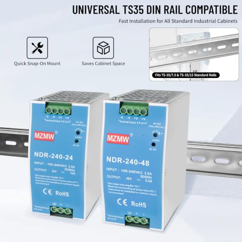 CNCTOPBAOS NDR 240W 24V DC 10A Industrial DIN Rail Switching Power Supply - style: NDR-240-24