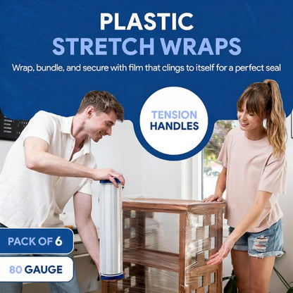 International Plastics Co. 18" Stretch Film/Wrap 80 Gauge 1500 feet, 6 Pack - color: Clear, size: 6 Pack - Tension Handles