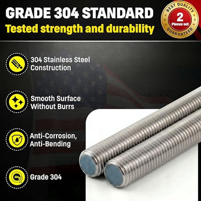 Chenango Supply 3/4-10 x 3, 304 Stainless Steel Fully Threaded Rod - size: 3/4-10 x 3ft (2 Pack)