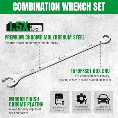SK 6 Point Bolt Extractor Wrench Set, SAE 5/16''-3/4'', 8-Piece, Extra Long - size: SAE